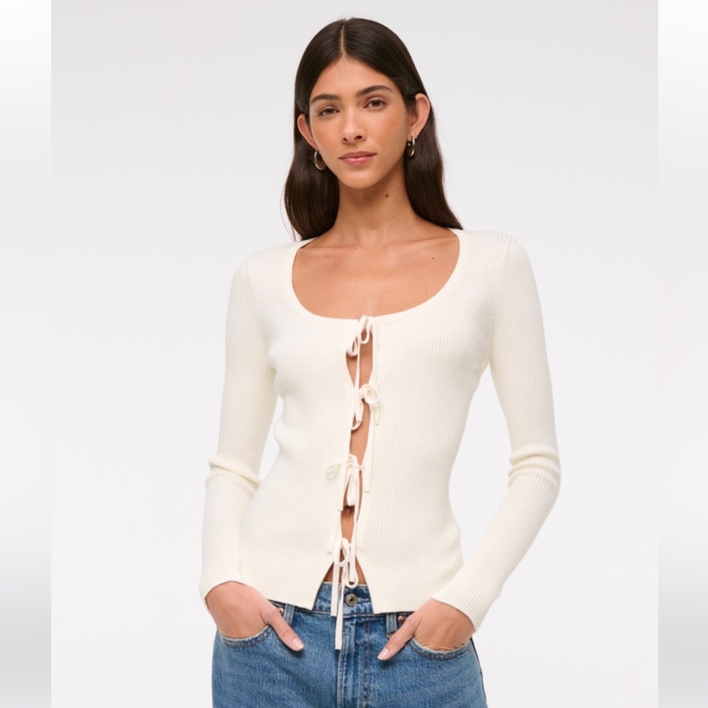 Abercrombie Slim Ribbed Tie Front Cardigan, XS